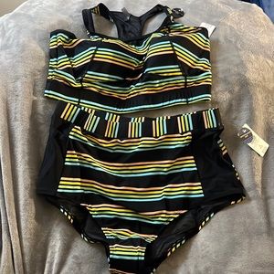 Striped high waisted bikini